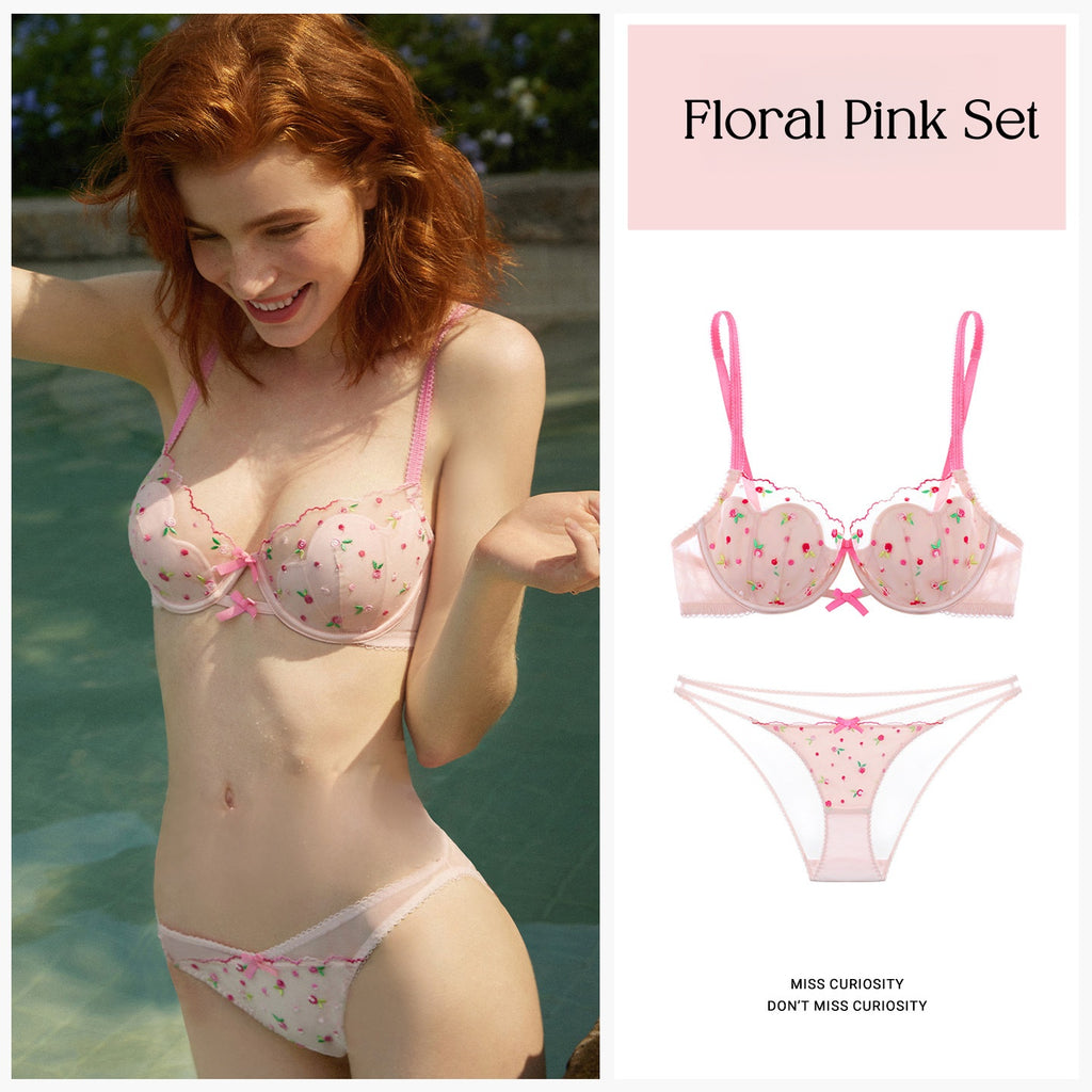 Pink Lace Floral Lingerie Set