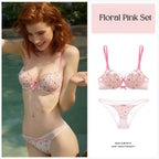 Pink Lace Floral Lingerie Set