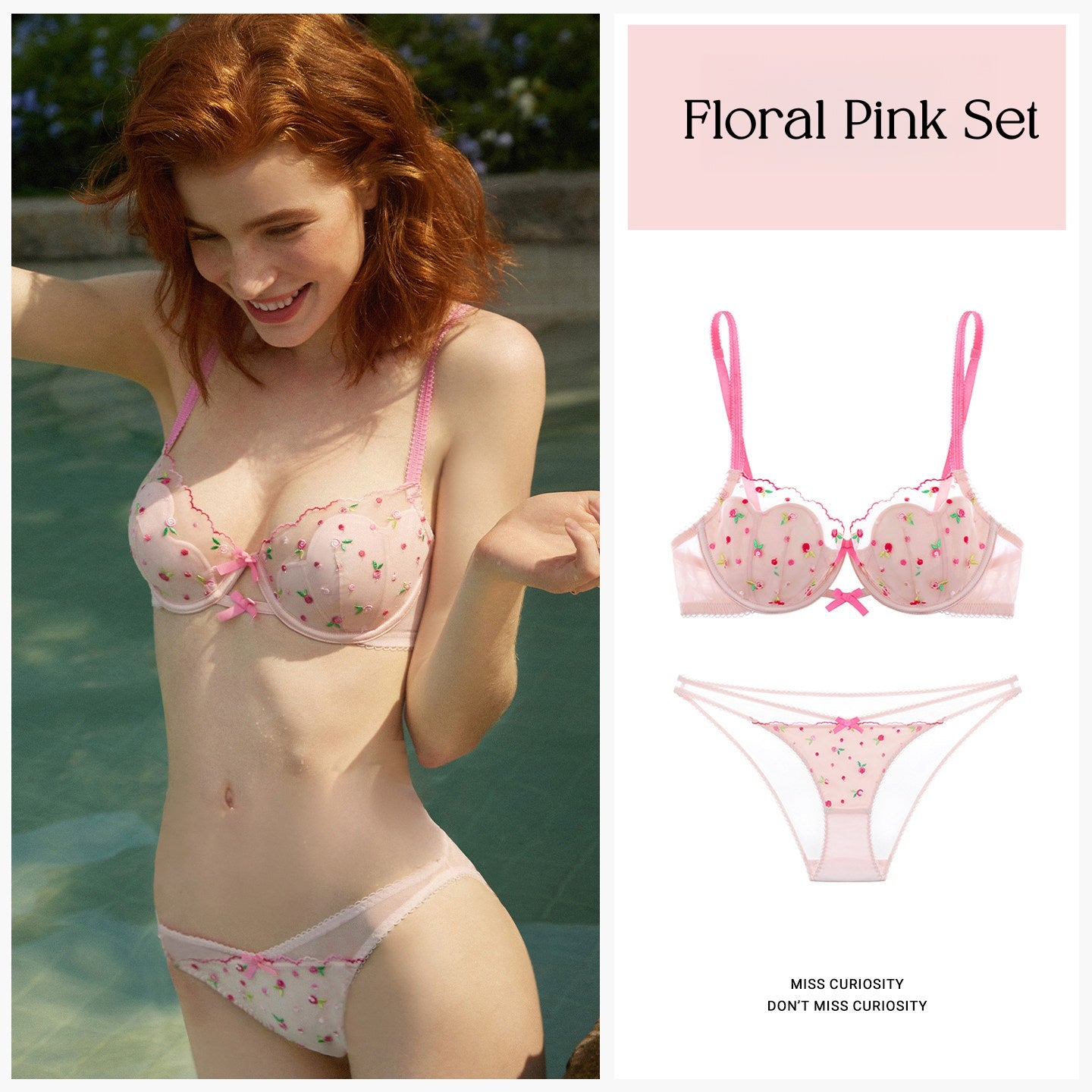 Pink Lace Floral Lingerie Set