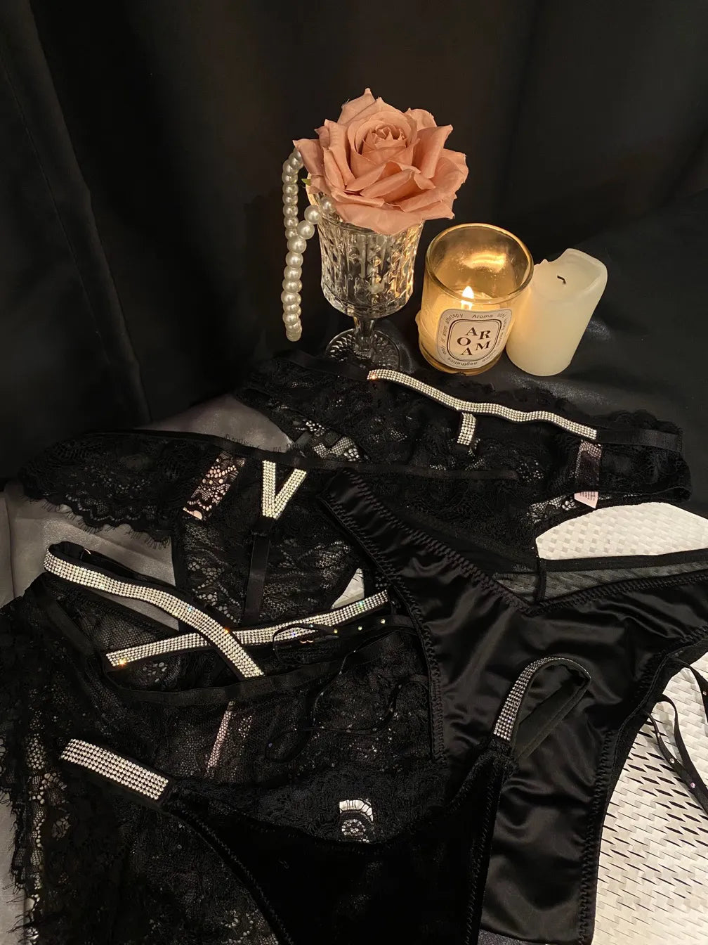 Diamond Party Lace & Satin Panties( 3-Pack, One Size)