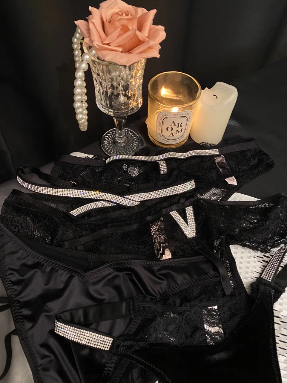 Diamond Party Lace & Satin Panties( 3-Pack, One Size)