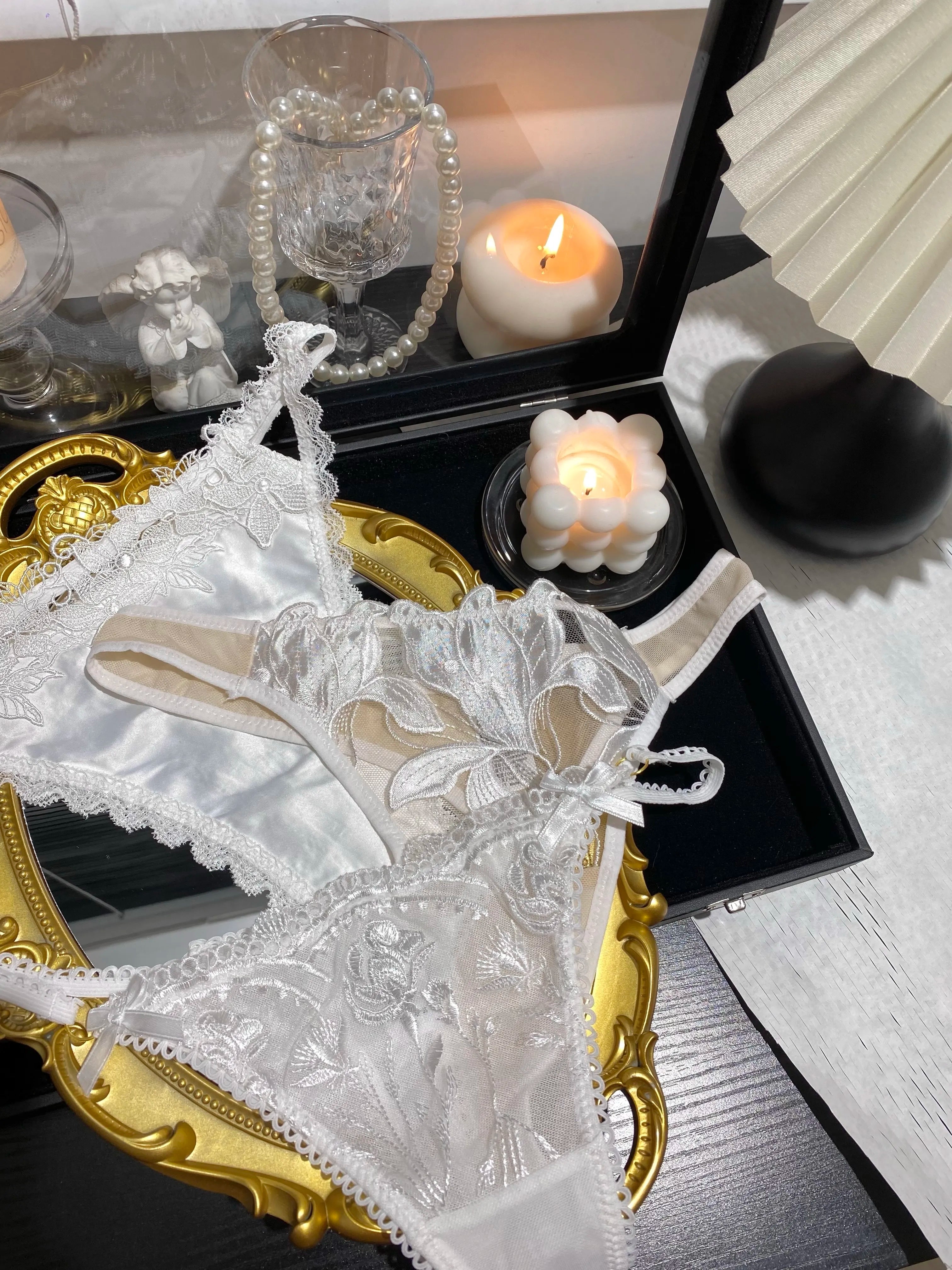 White Rose Lace & Silk Panties( 3-Pack, One Size)