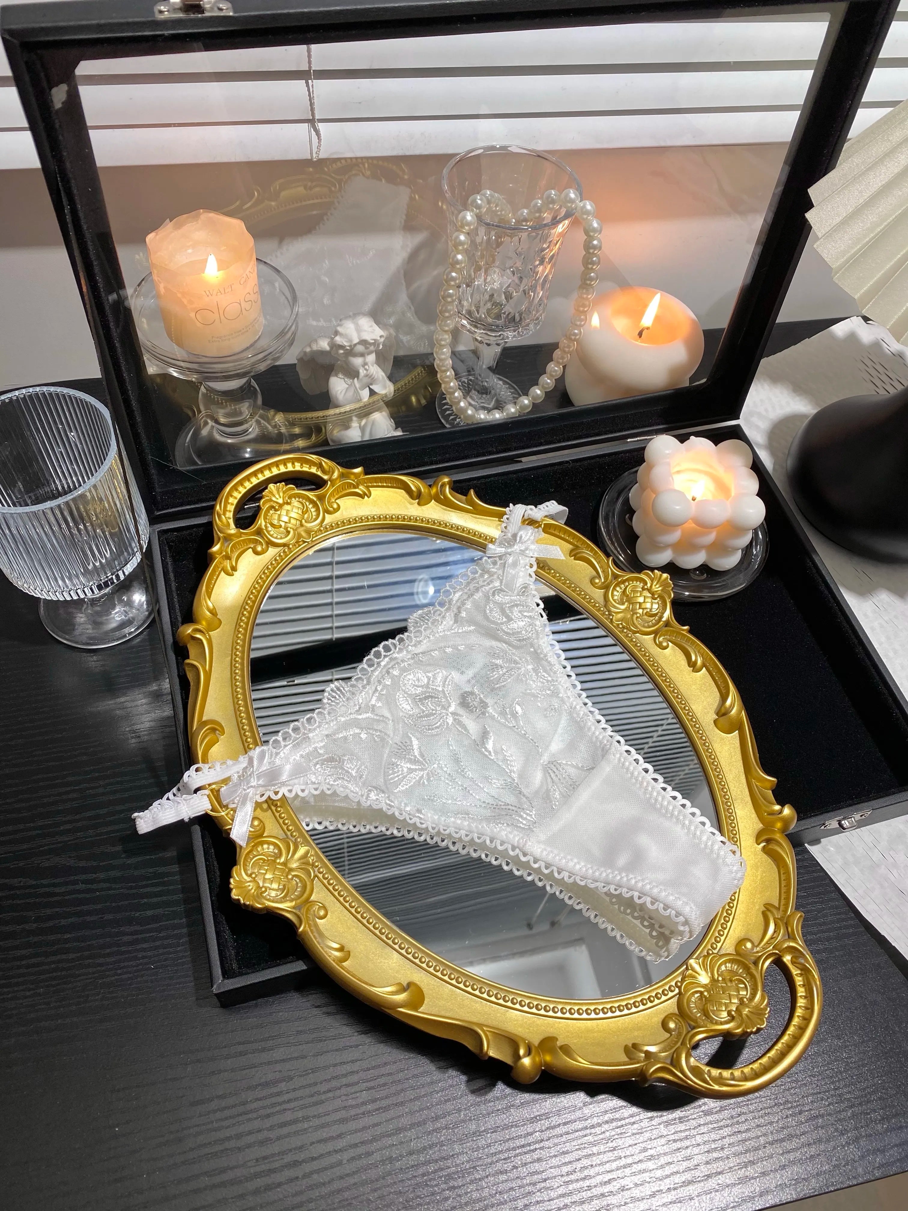 White Rose Lace & Silk Panties( 3-Pack, One Size)