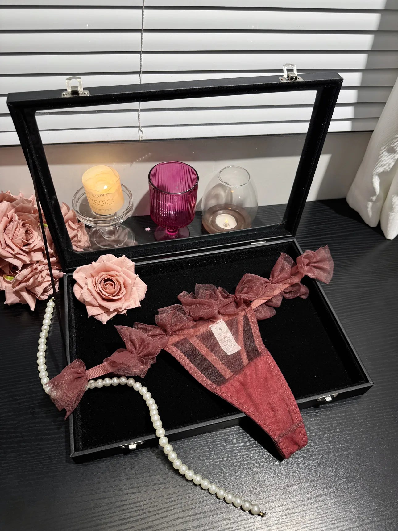 Mesh Rose Bow Bra & Panty Set