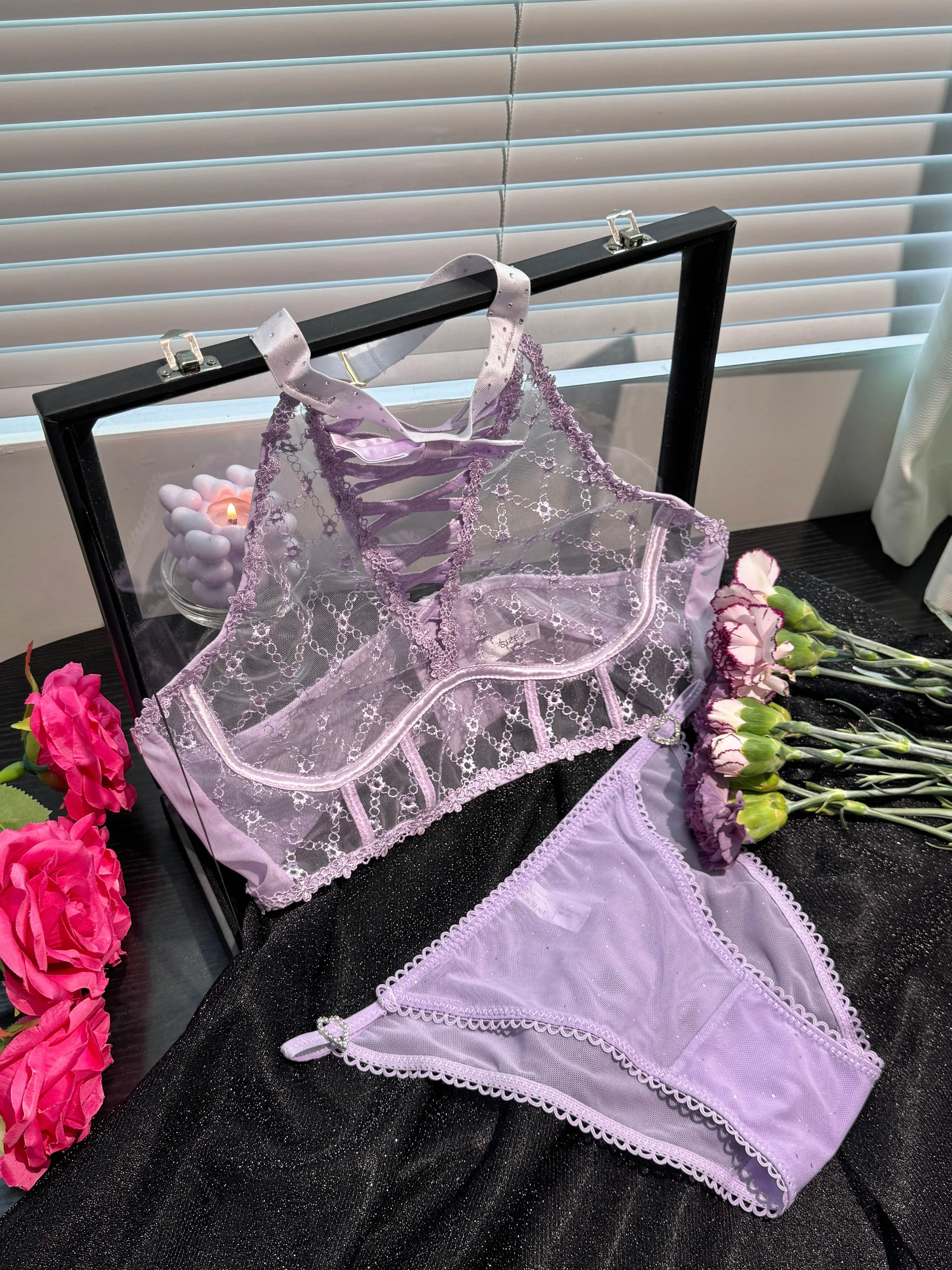Purple Mesh Lingerie Set