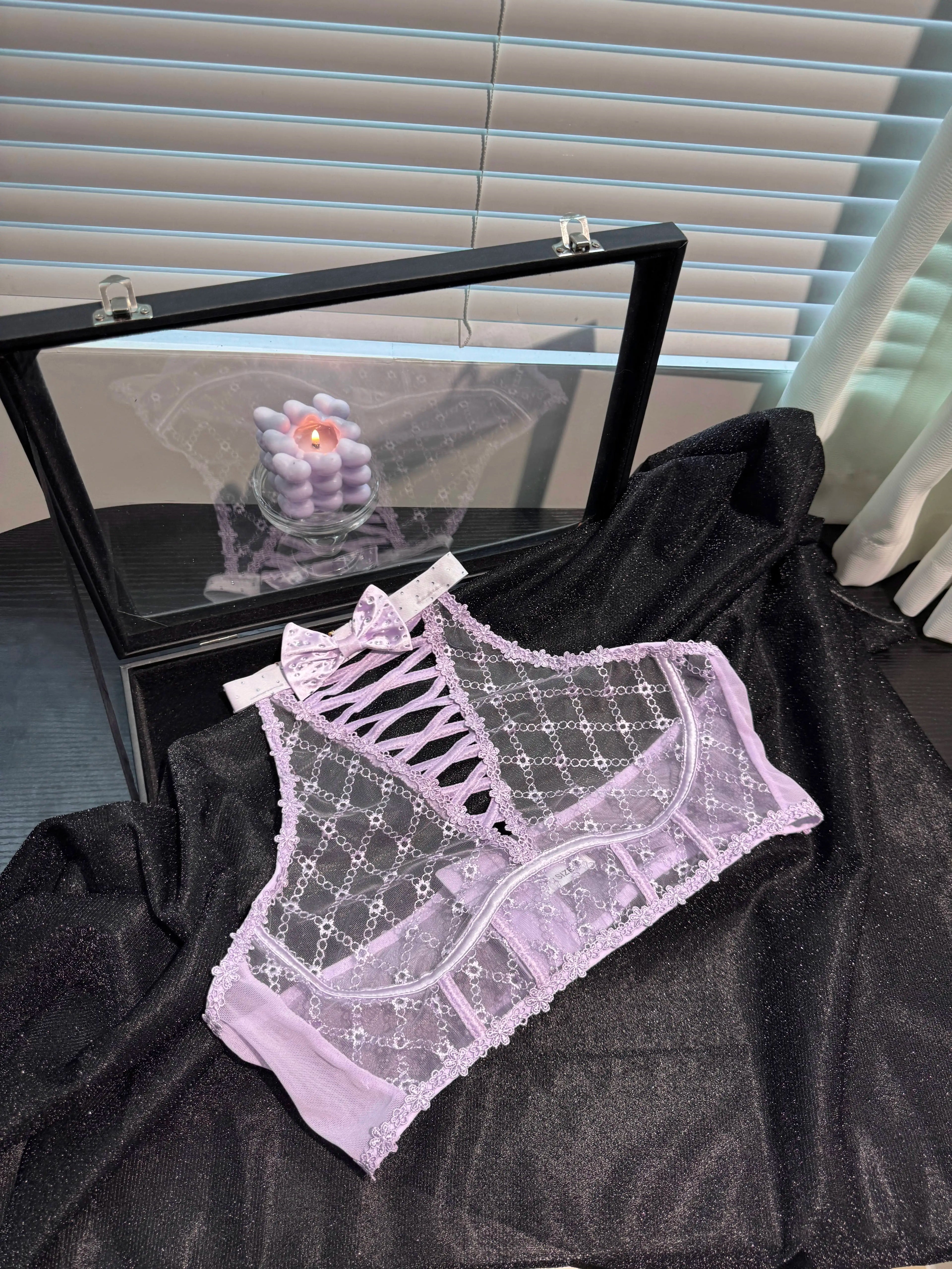 Purple Mesh Lingerie Set