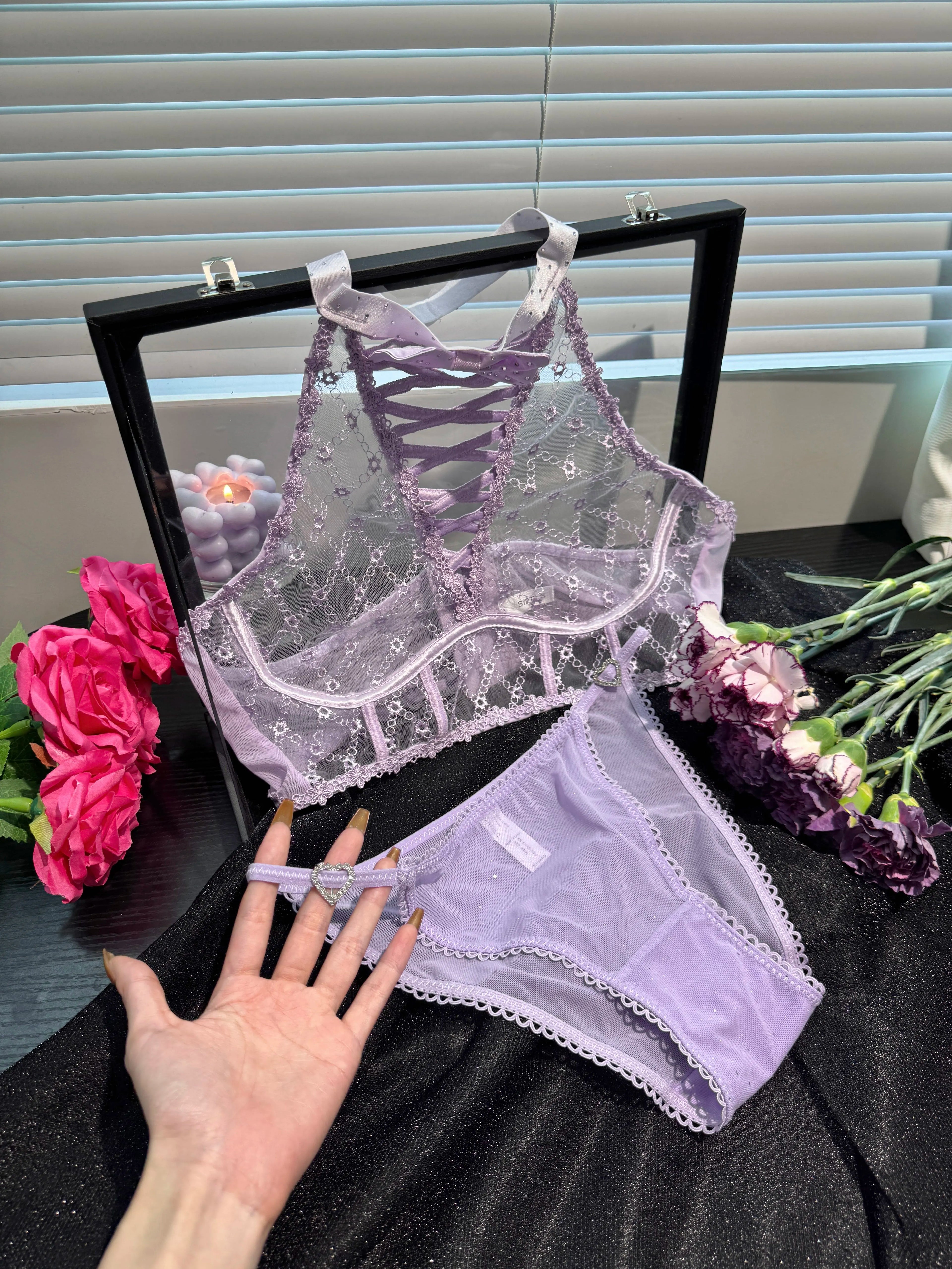 Purple Mesh Lingerie Set