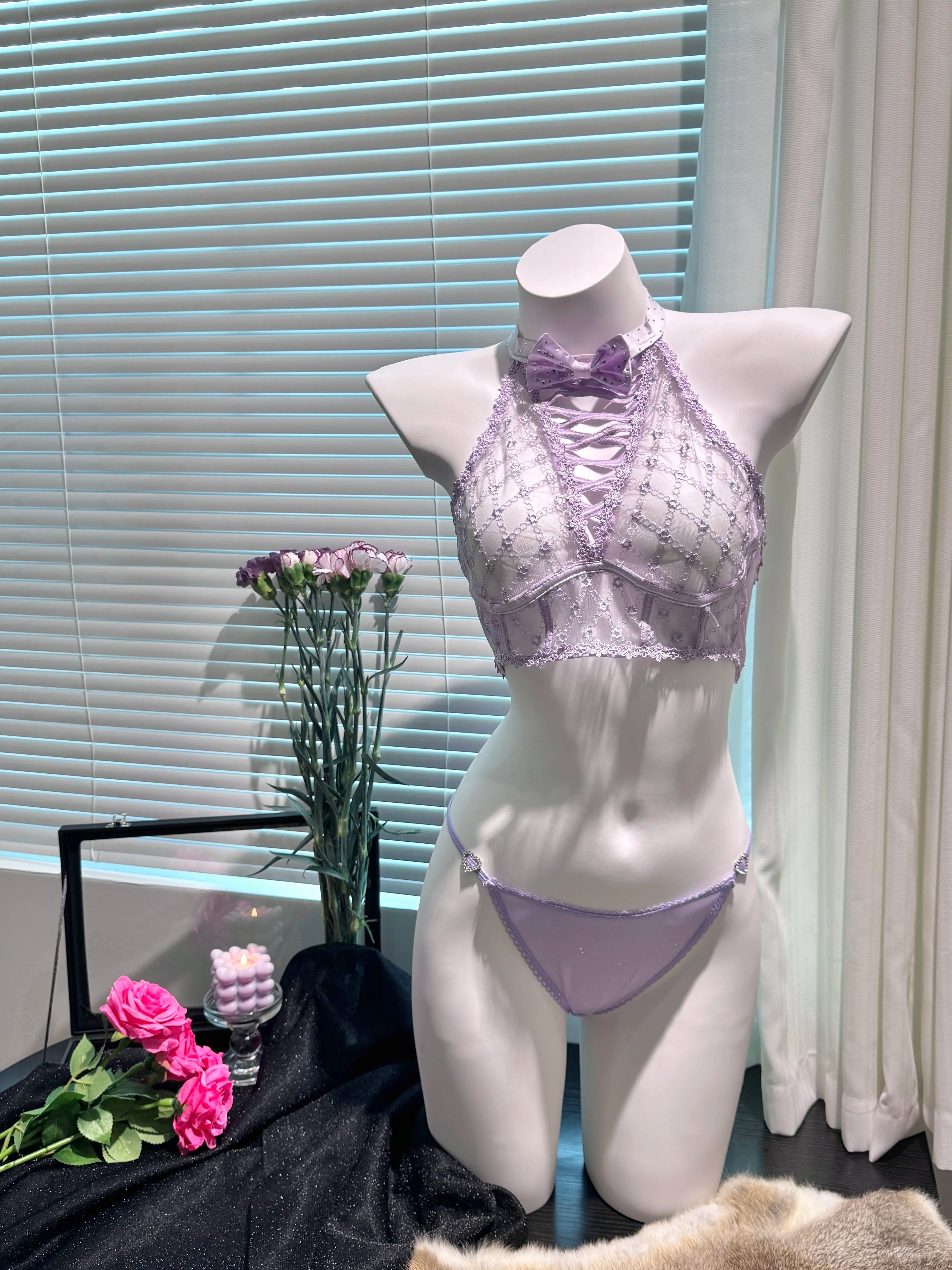 Purple Mesh Lingerie Set