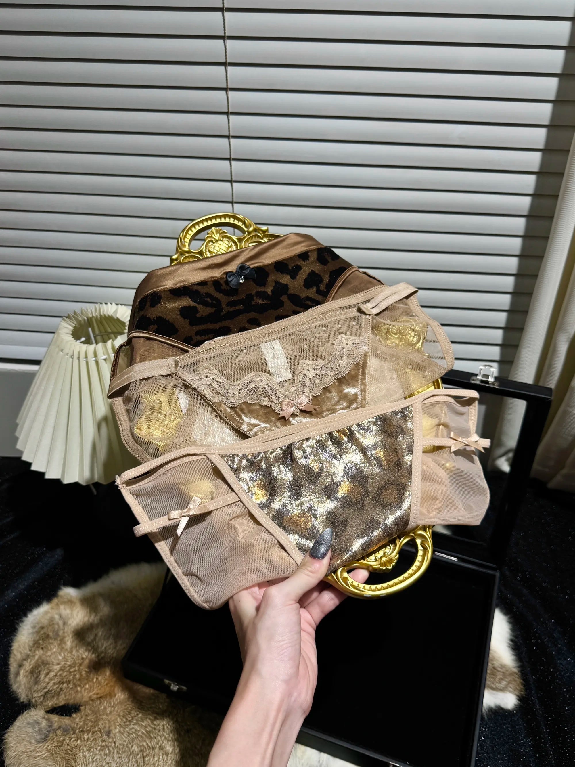 Leopard Print Velvet & Satin Panties( 3-Pack, One Size)