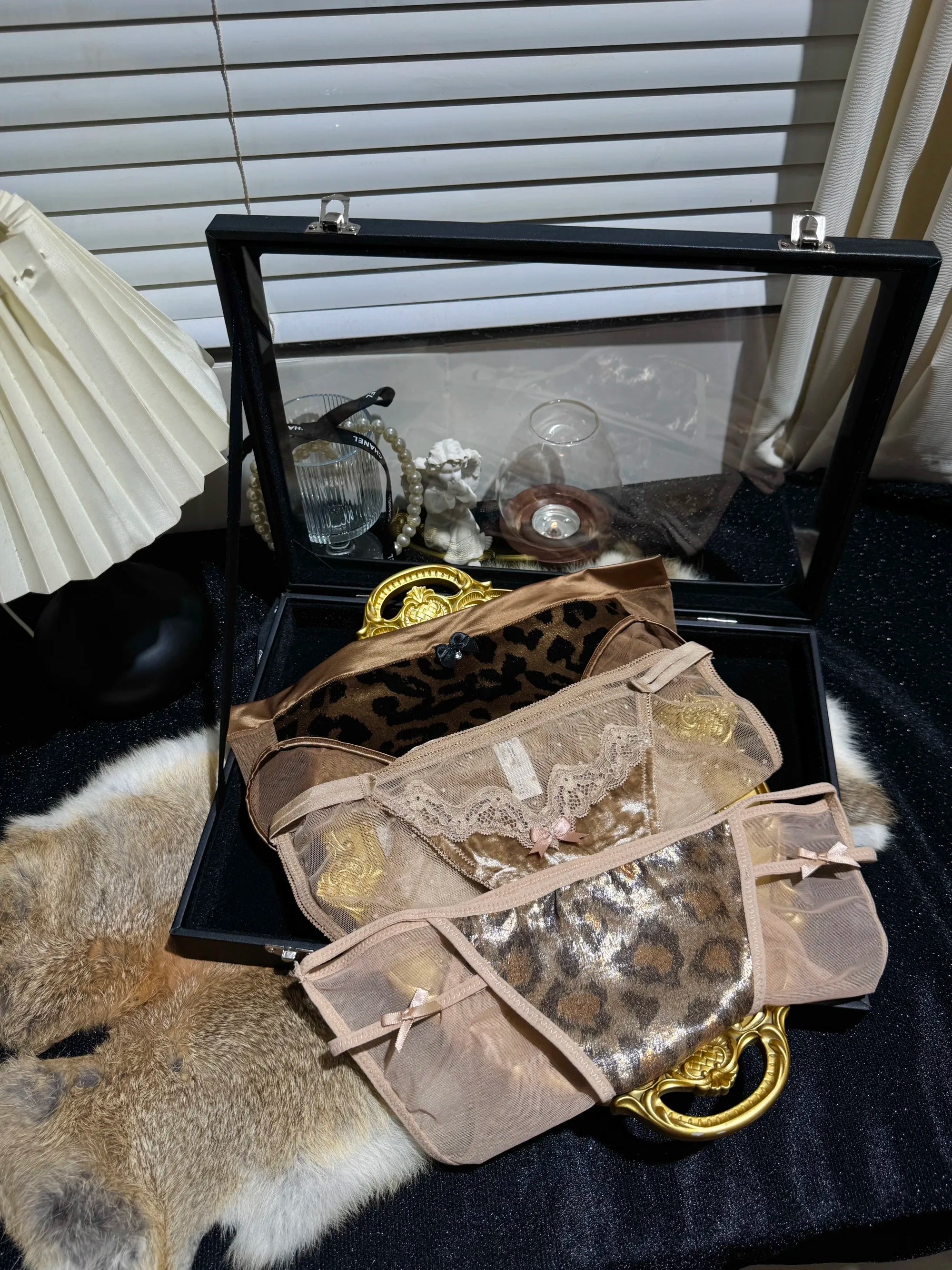 Leopard Print Velvet & Satin Panties( 3-Pack, One Size)